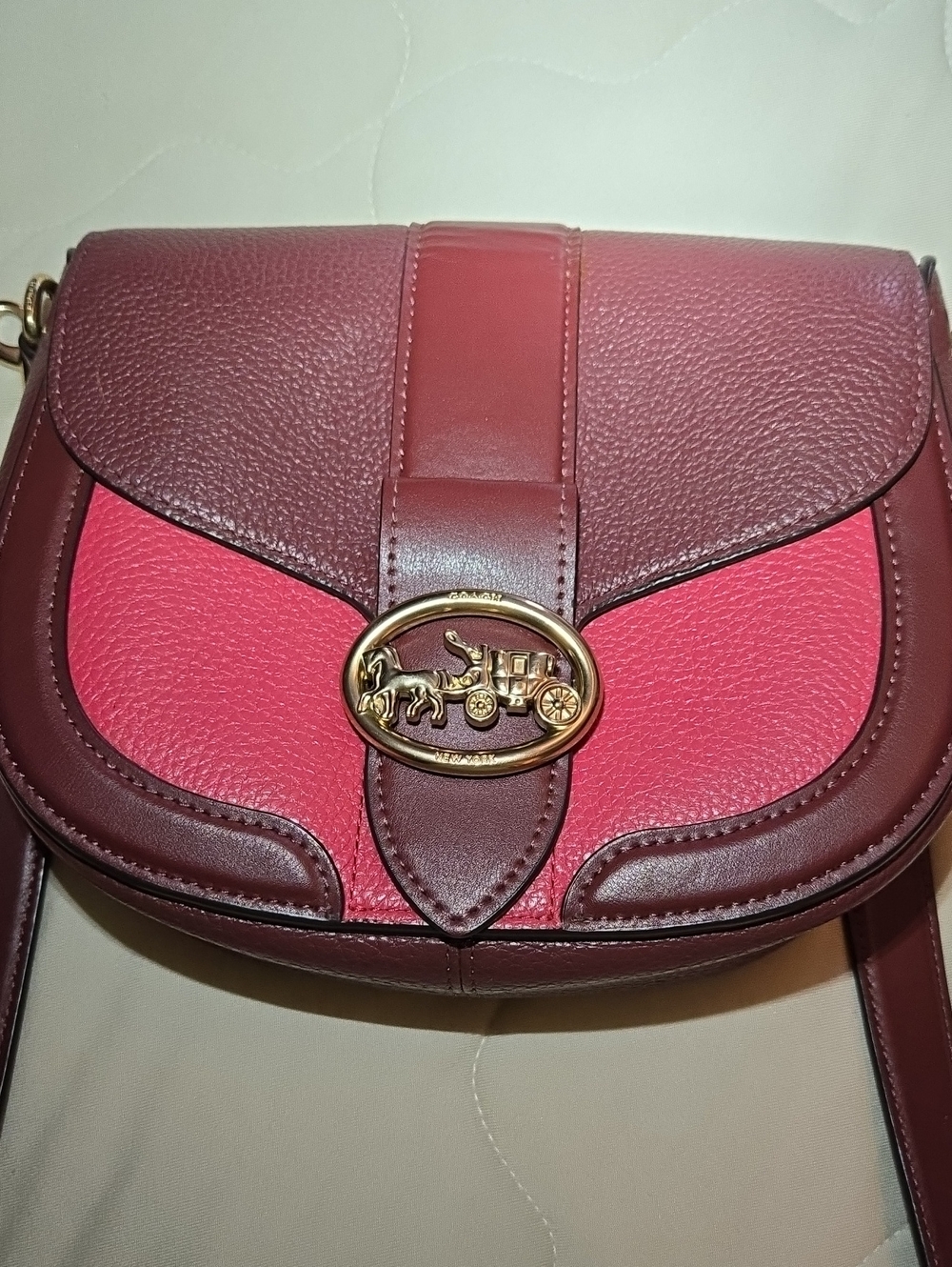 Coach Georgie Two-Tone Pink and Burgundy Saddle with Gold Hardware - Picture 11 of 11